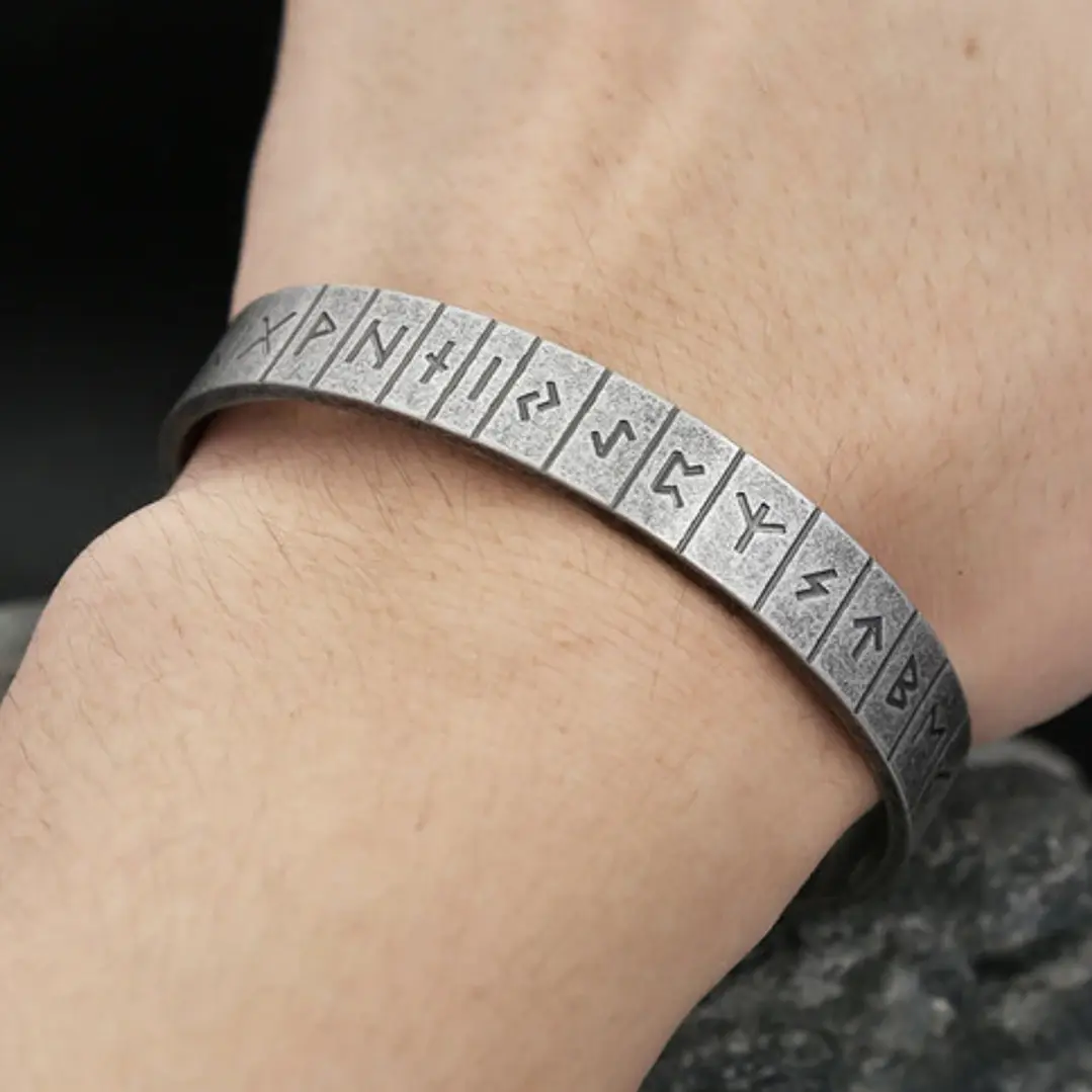Brazalete Vikingo Runas Nórdicas, Acero Inoxidable, Unisex 2