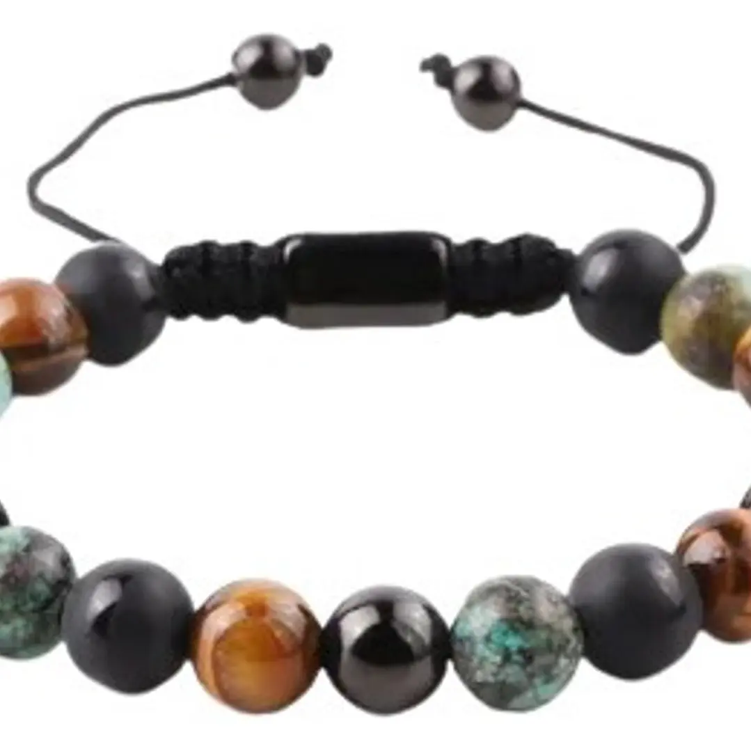 Pulsera Piedras Naturales, Three Stones, Macramé Ajustable 1