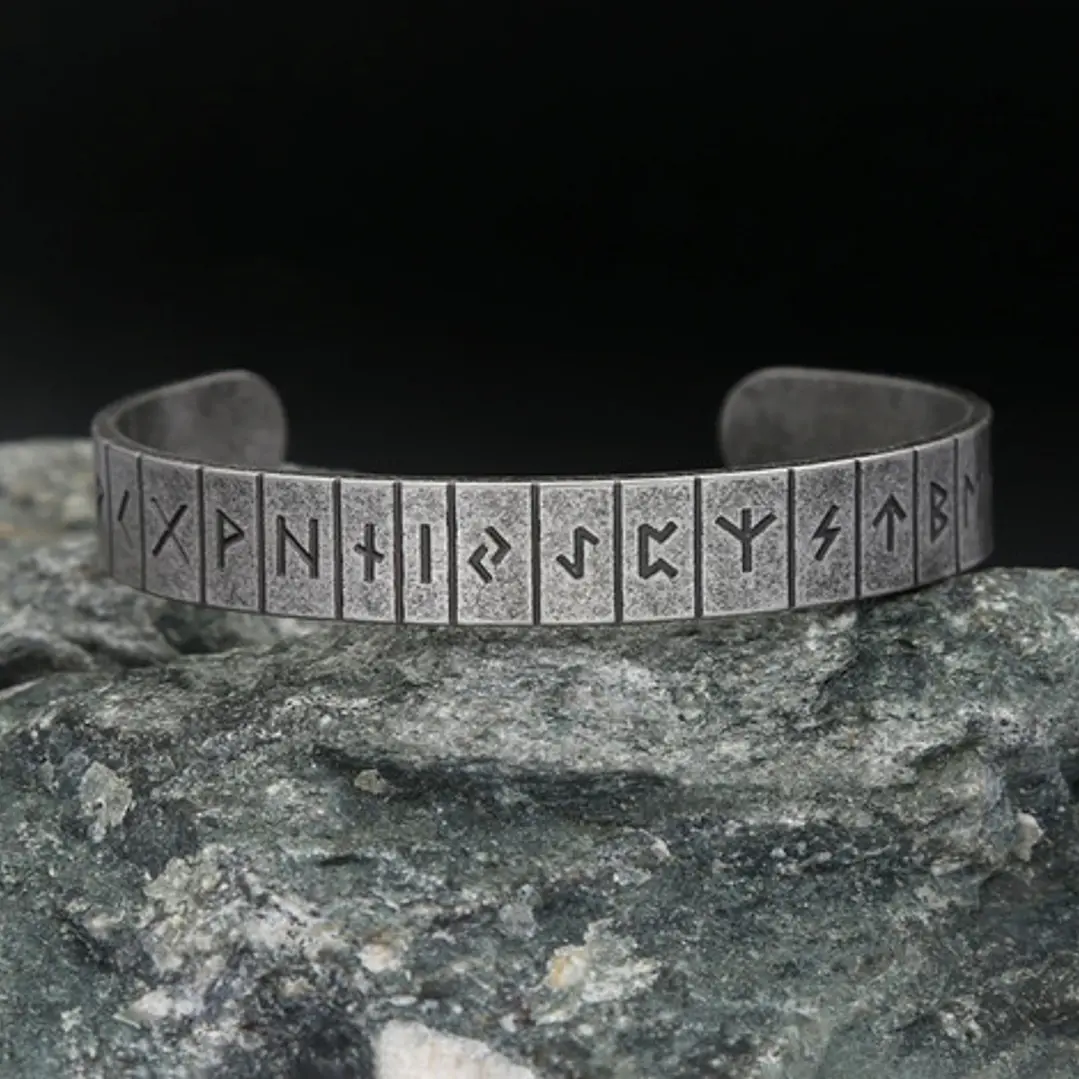 Brazalete Vikingo Runas Nórdicas, Acero Inoxidable, Unisex 3
