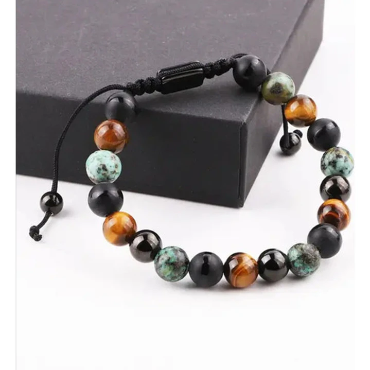 Pulsera Piedras Naturales, Three Stones, Macramé Ajustable 2