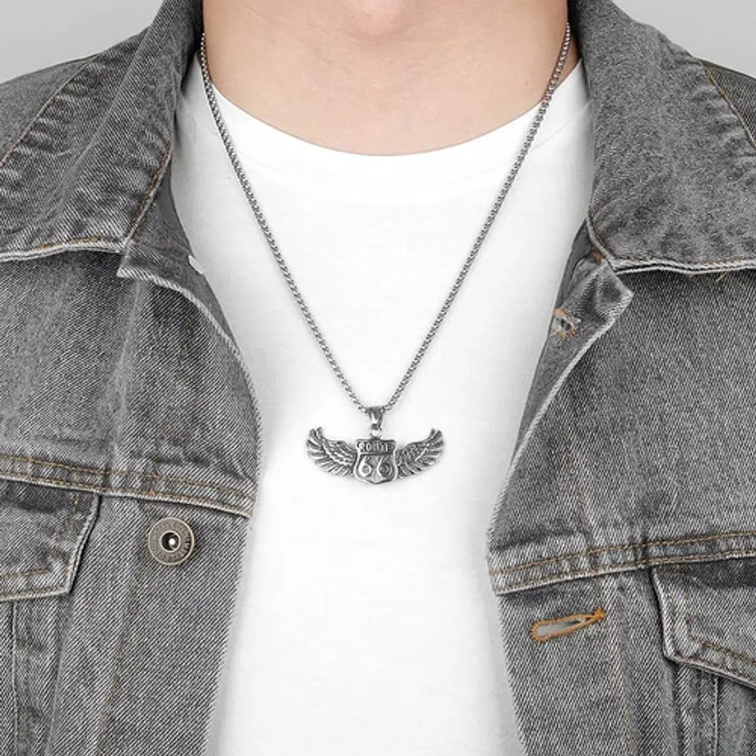 Collar Route 66 Wings, Acero Inoxidable, Hombre 2