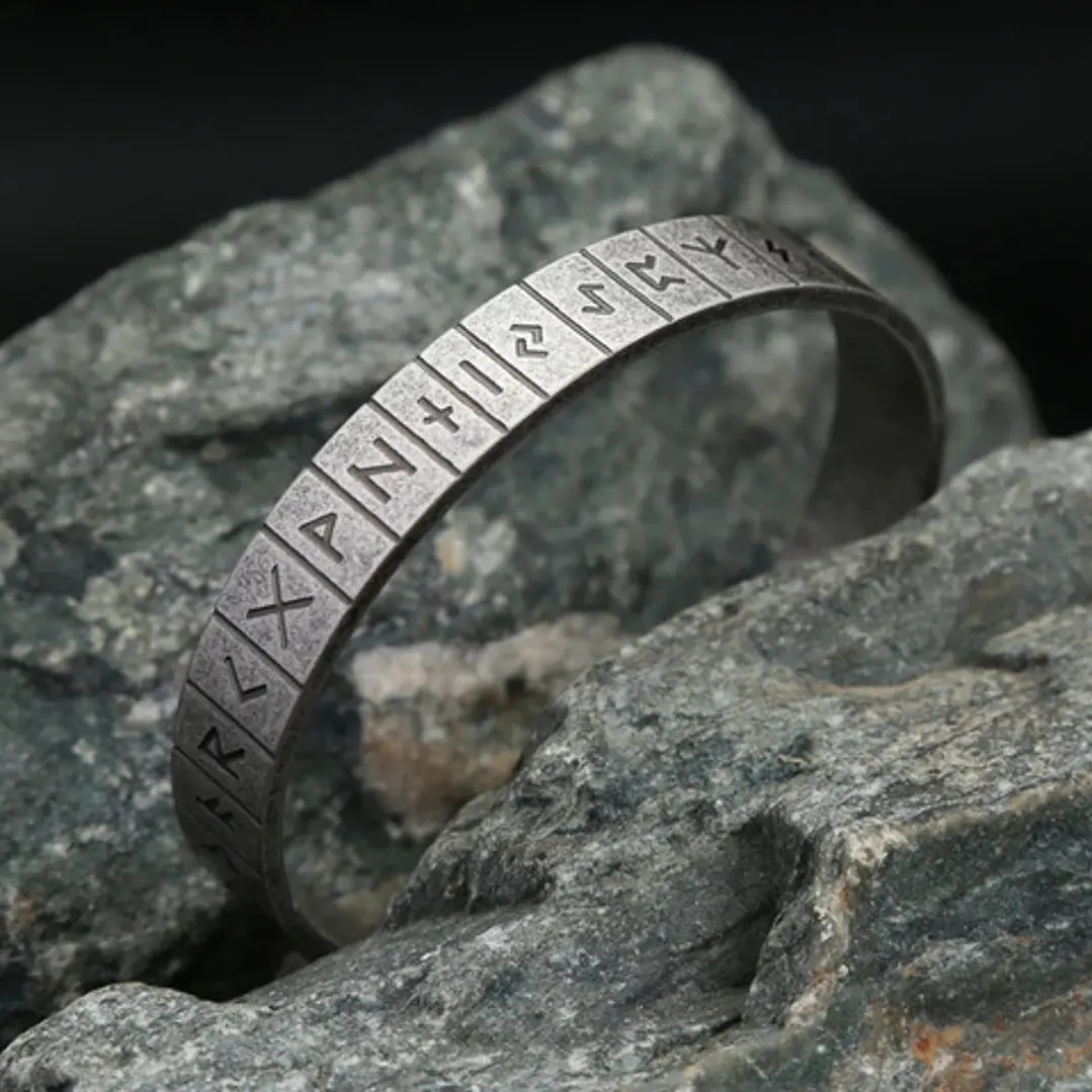 Brazalete Vikingo Runas Nórdicas, Acero Inoxidable, Unisex 4