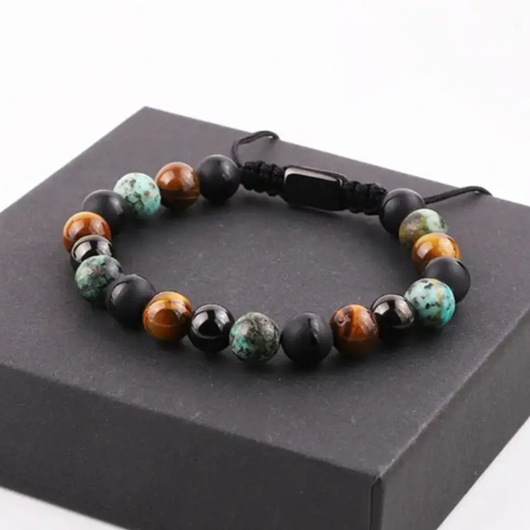 Pulsera Piedras Naturales, Three Stones, Macramé Ajustable 3