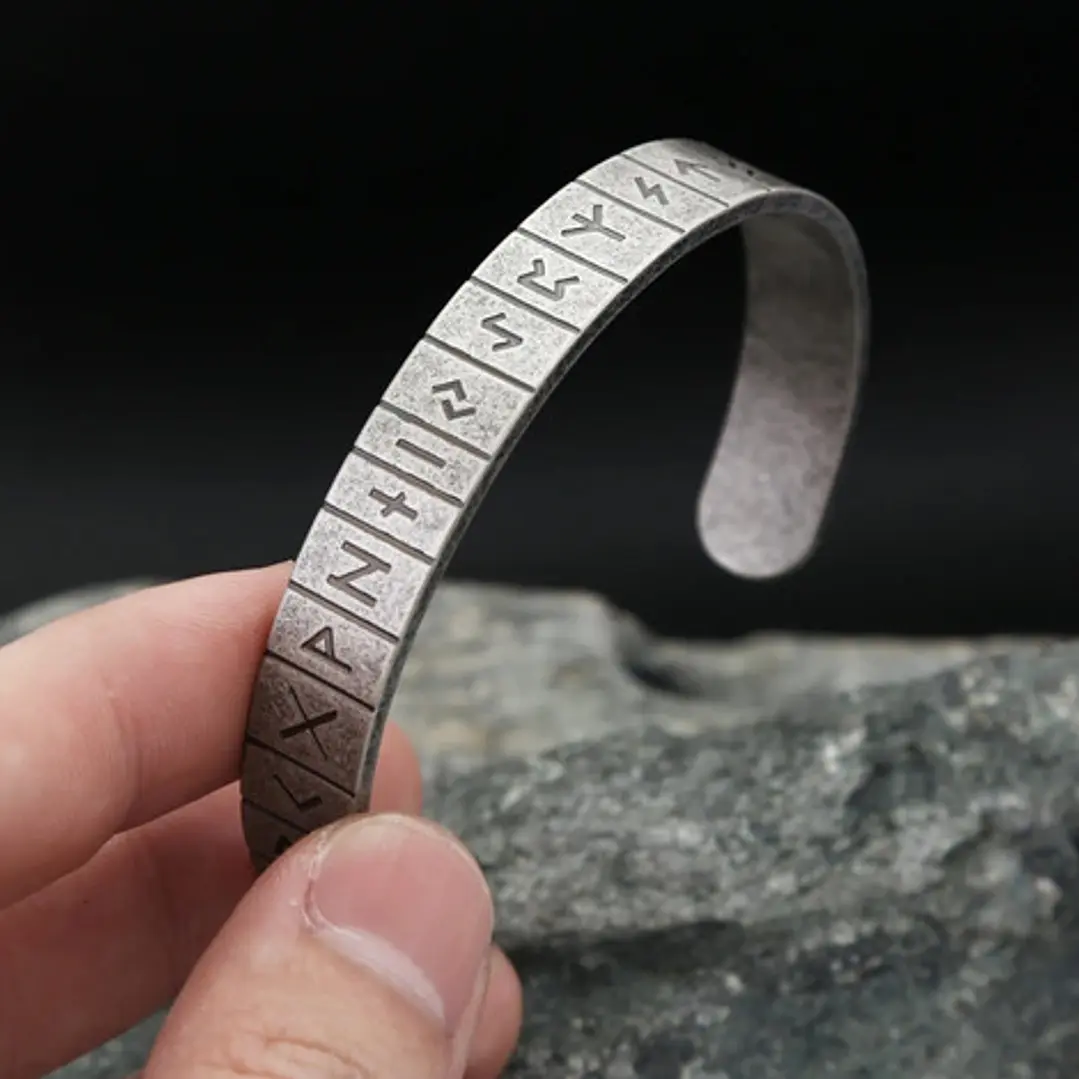 Brazalete Vikingo Runas Nórdicas, Acero Inoxidable, Unisex 5