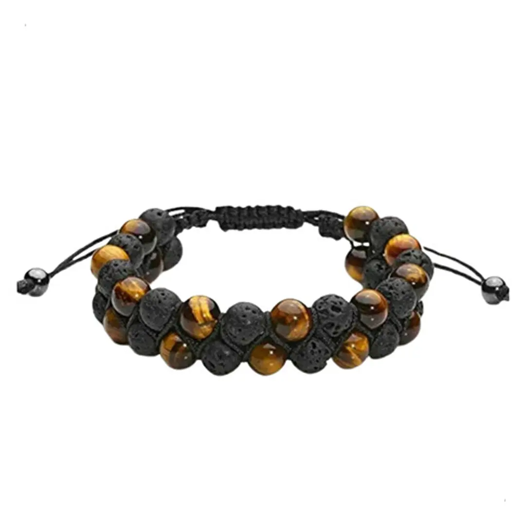 Pulsera Piedras Volcánicas Y Ojo De Tigre Amarillo, Macramé 4