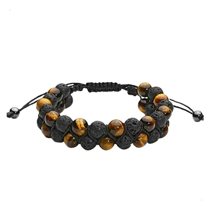 Pulsera Piedras Volcánicas Y Ojo De Tigre Amarillo, Macramé 4