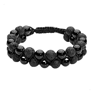 Pulsera Piedras Volcánicas Y Ónix, Macramé Cierre Ajustable