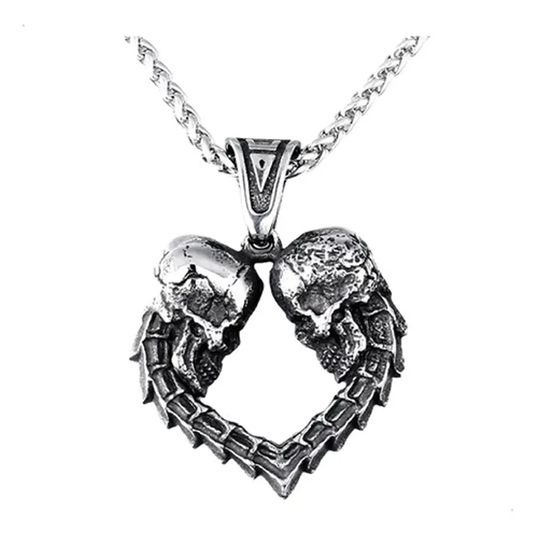 Collar Rock Calaveras Corazón, Acero Inoxidable, Unisex 1