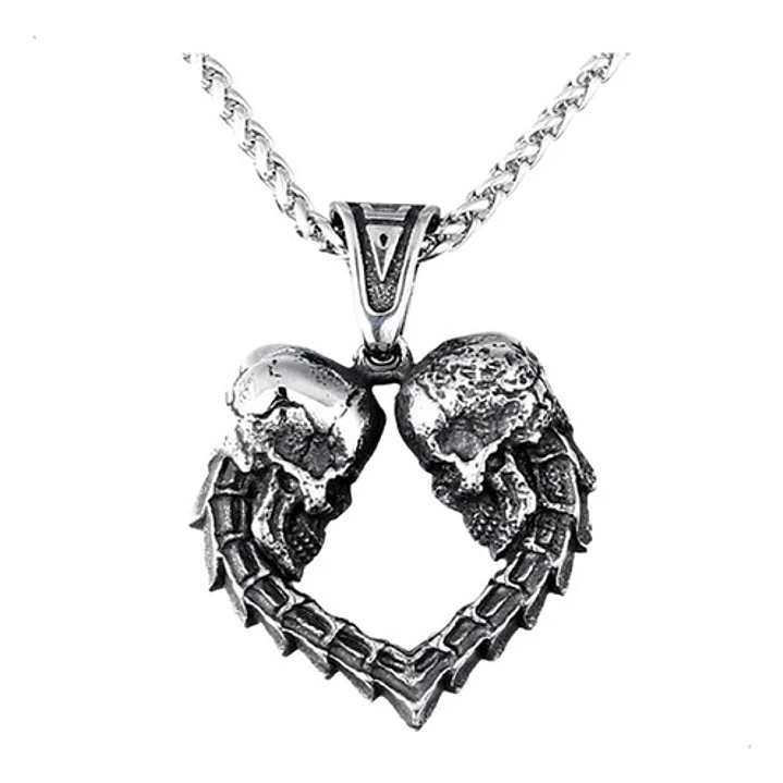 Collar Rock Calaveras Corazón, Acero Inoxidable, Unisex 1