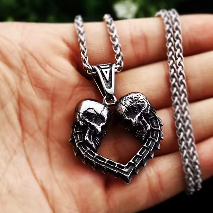 Collar Rock Calaveras Corazón, Acero Inoxidable, Unisex 2