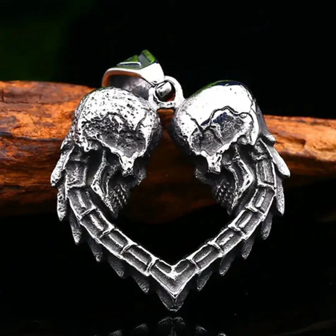 Collar Rock Calaveras Corazón, Acero Inoxidable, Unisex 3