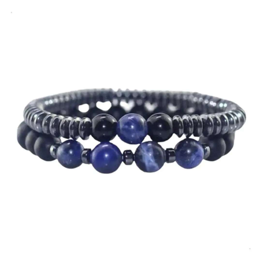 Conjunto Pulseras Piedras Naturales Ónix Y Hematita, Unisex 2