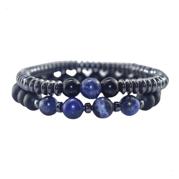 Conjunto Pulseras Piedras Naturales Ónix Y Hematita, Unisex 2