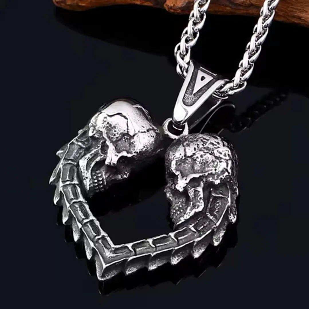 Collar Rock Calaveras Corazón, Acero Inoxidable, Unisex 6