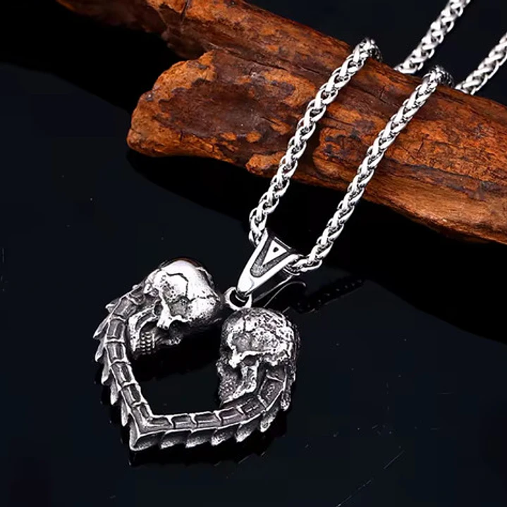 Collar Rock Calaveras Corazón, Acero Inoxidable, Unisex 7