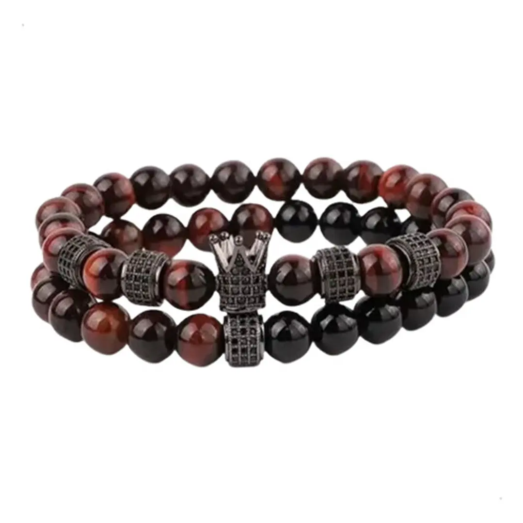 Pulseras Stones And Crown, Ónix, Ojo Tigre Y Micro-zircones 1
