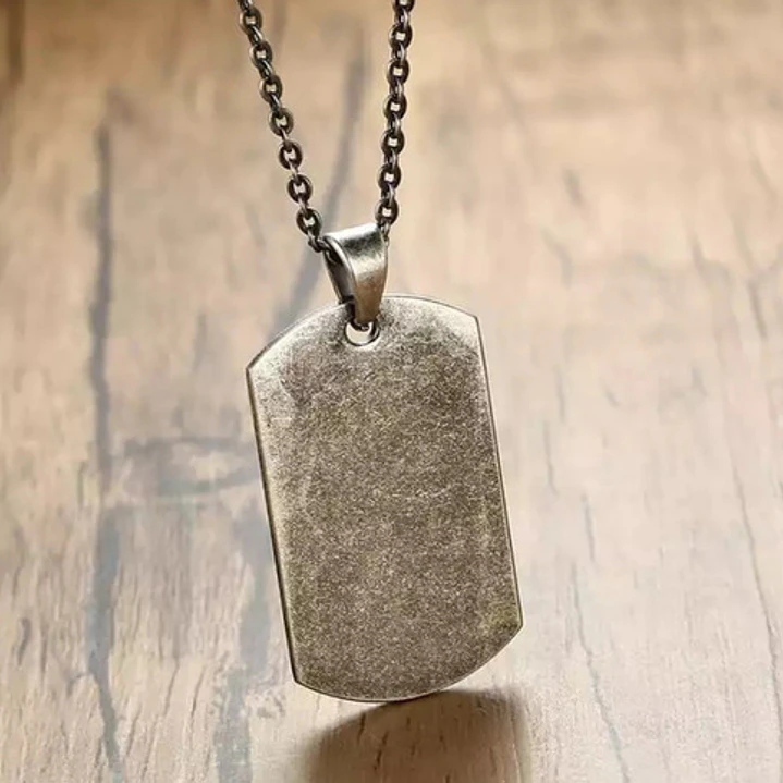 Collar Placa Militar Lisa, Acero Inoxidable Vintage, Hombre 3