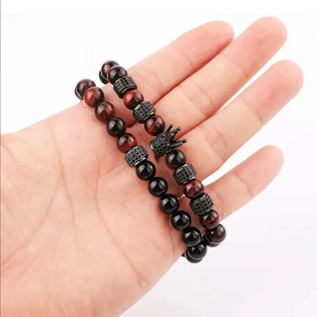 Pulseras Stones And Crown, Ónix, Ojo Tigre Y Micro-zircones 3