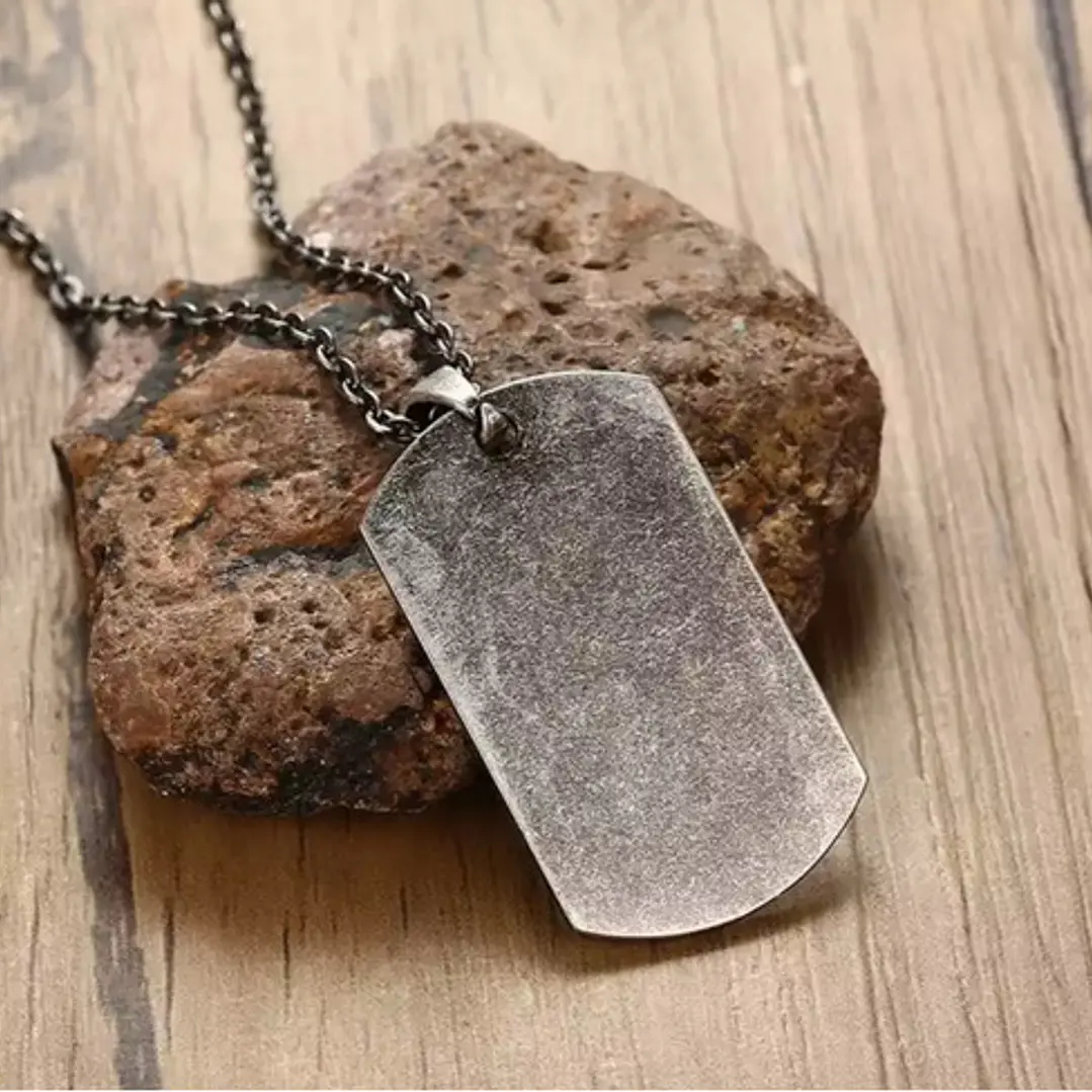 Collar Placa Militar Lisa, Acero Inoxidable Vintage, Hombre 4