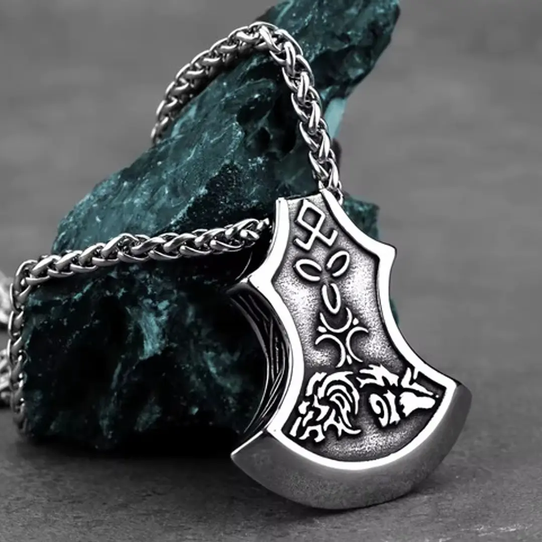 Collar Vikingo Hacha Maciza, Acero Inoxidable, Hombre 2