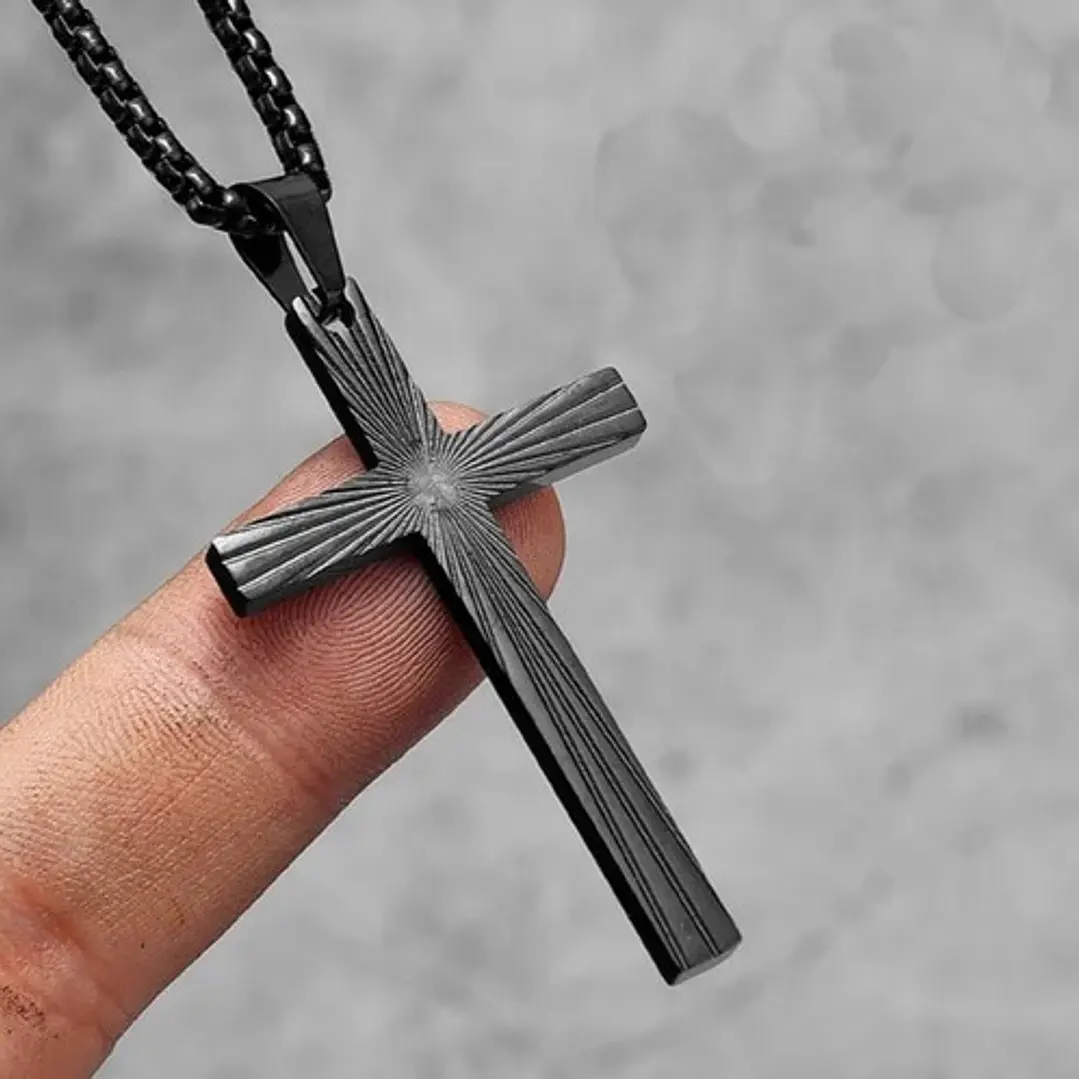 Collar Lines Cross, Acero Inoxidable, Hombre 2