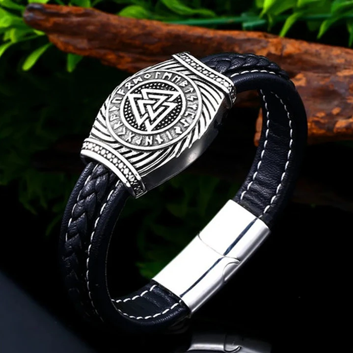 Pulsera Vikinga Valknut, Cuero Vegano Y Cierre Magnético 2