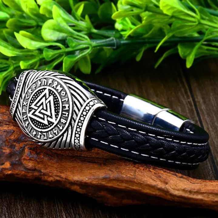 Pulsera Vikinga Valknut, Cuero Vegano Y Cierre Magnético 3