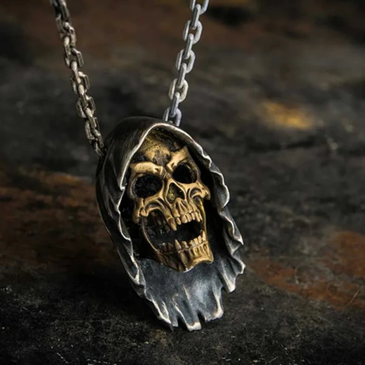 Collar Death Skull, Acero Inoxidable Macizo, Hombre 2