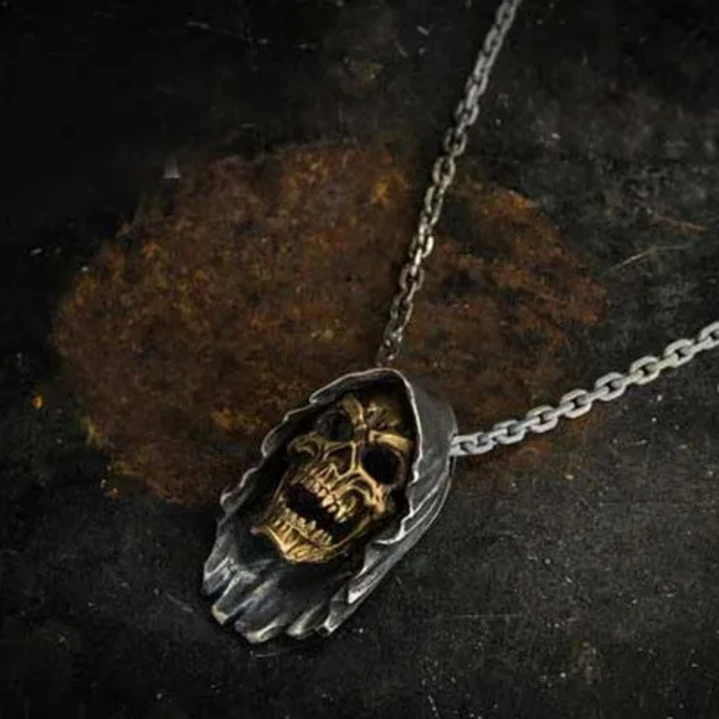 Collar Death Skull, Acero Inoxidable Macizo, Hombre 4
