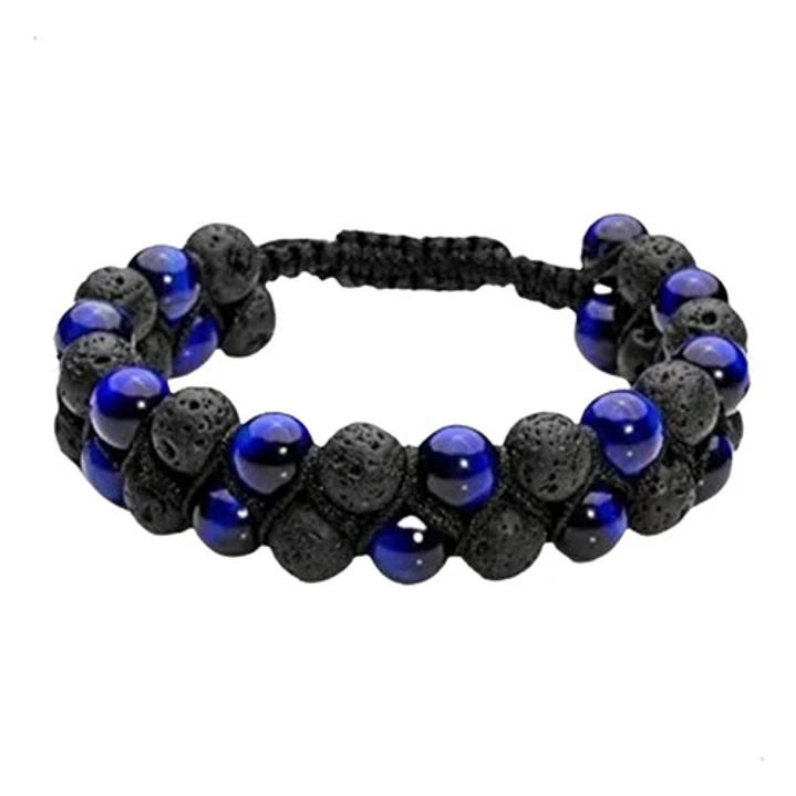 Pulsera Piedras Volcánicas Y Ojo De Tigre Azul, Macramé  1