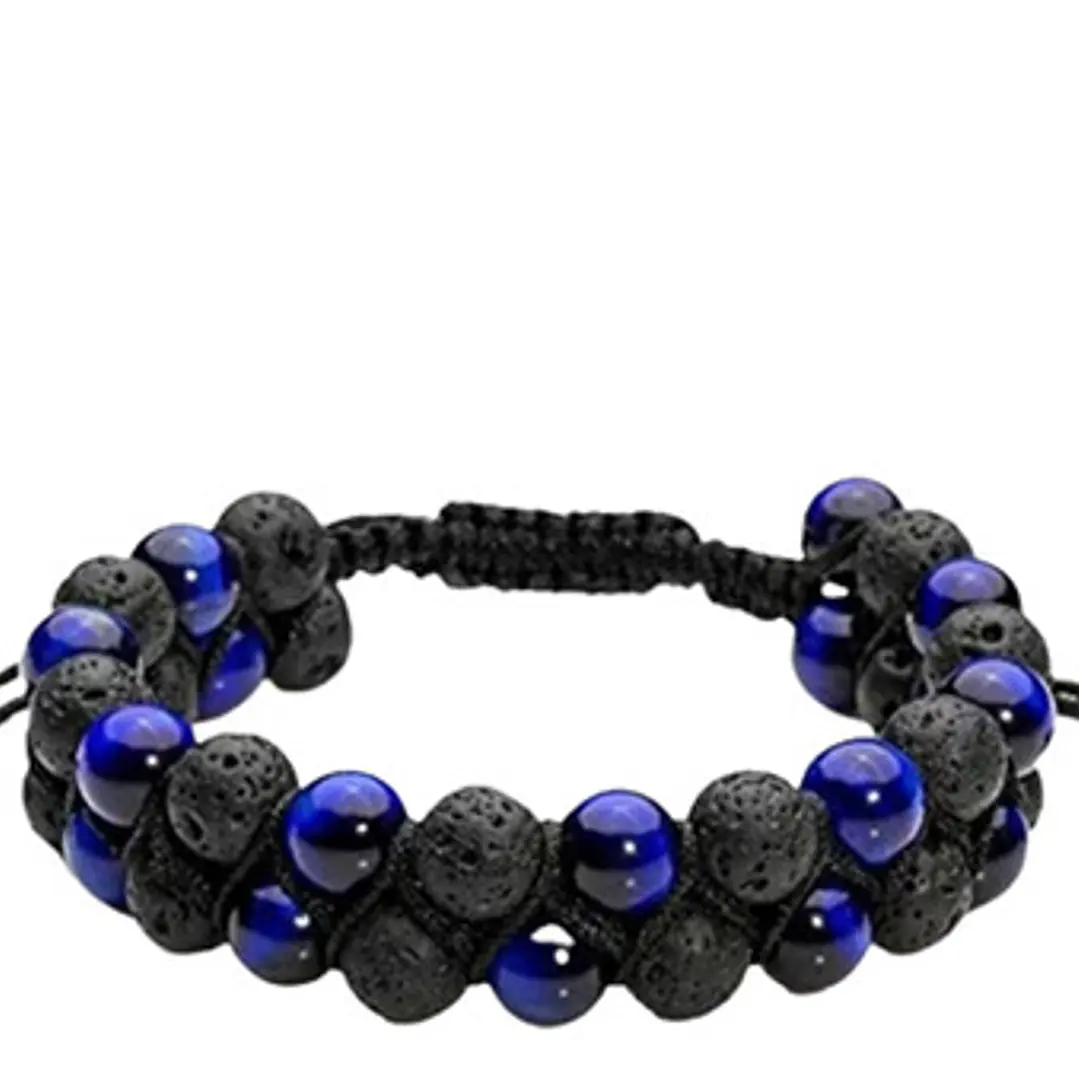 Pulsera Piedras Volcánicas Y Ojo De Tigre Azul, Macramé  2