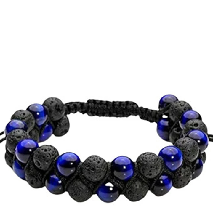 Pulsera Piedras Volcánicas Y Ojo De Tigre Azul, Macramé  2