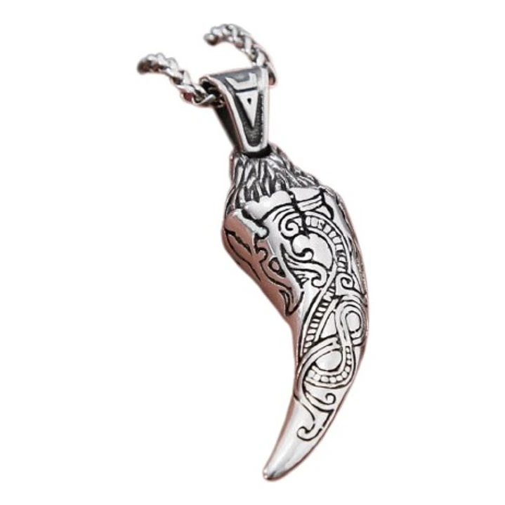 Collar Colmillo De Lobo, Acero Inoxidable Tallado, Hombre 1