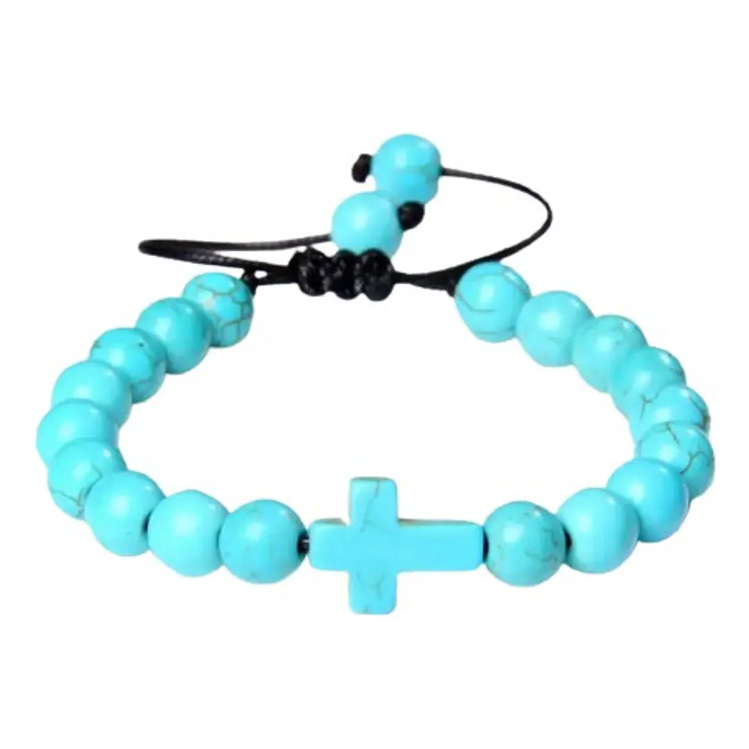 Pulsera Piedras Naturales, Turquesa Cross, Macramé Ajustable 1