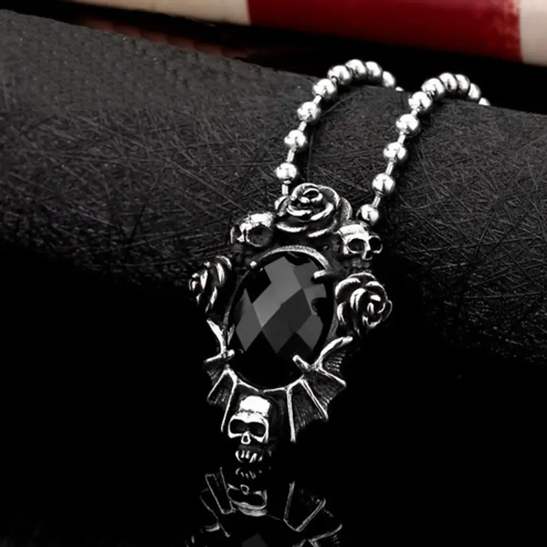 Collar Gótico Skulls And Roses, Acero Inoxidable, Mujer 2