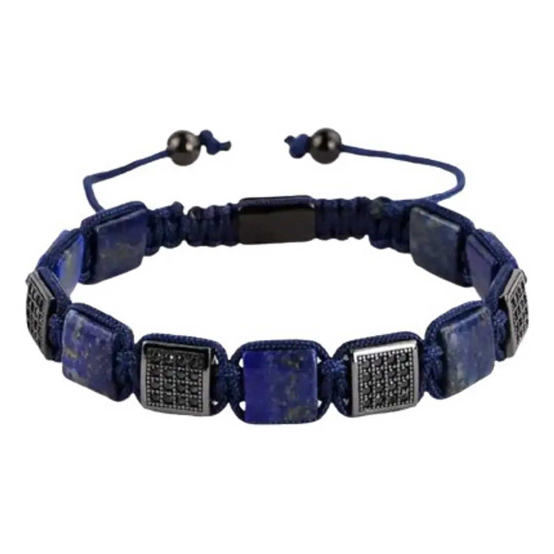 Pulsera Square Lapislázuli, Con Micro-zircones, Macramé 1