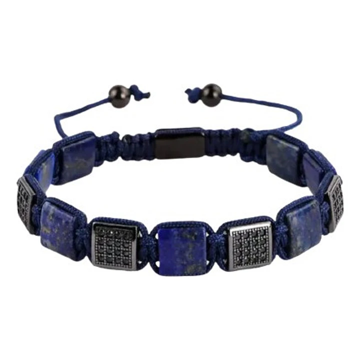 Pulsera Square Lapislázuli, Con Micro-zircones, Macramé 1
