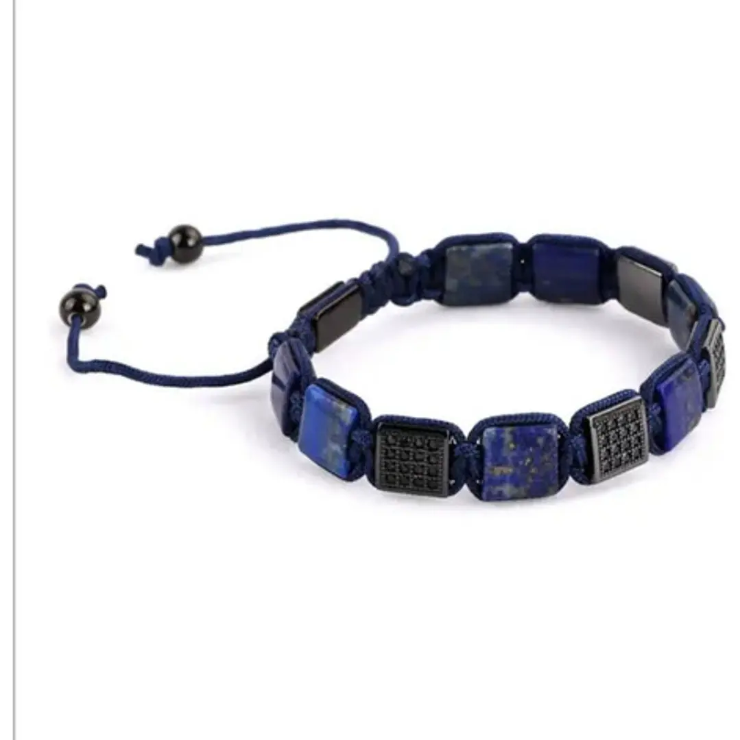 Pulsera Square Lapislázuli, Con Micro-zircones, Macramé 2