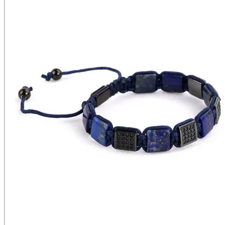Pulsera Square Lapislázuli, Con Micro-zircones, Macramé 2