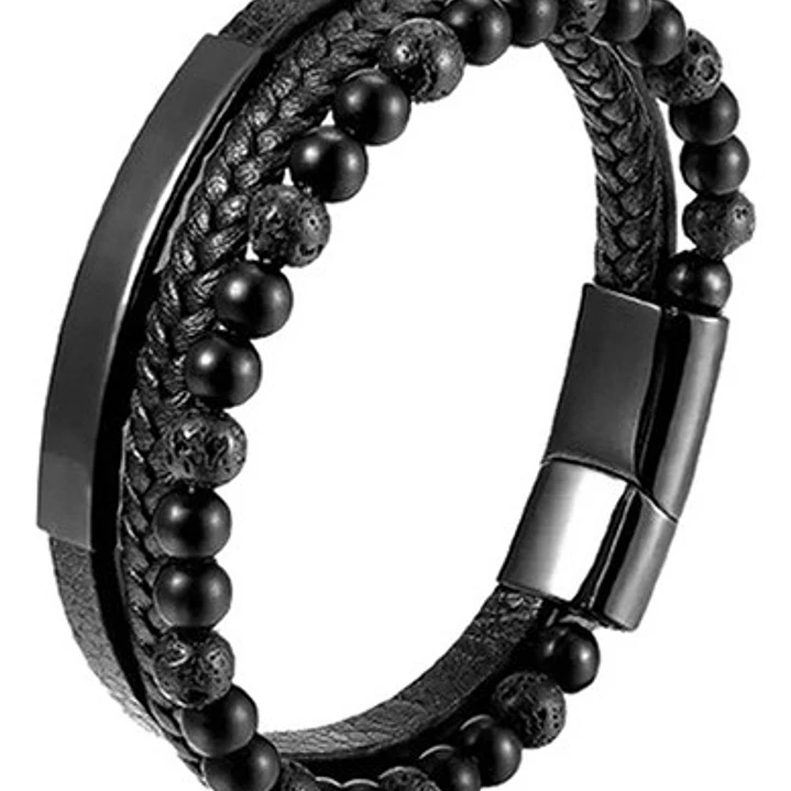 Pulsera Cuero Multicapa, Piedras Naturales, Cierre Magnético 1
