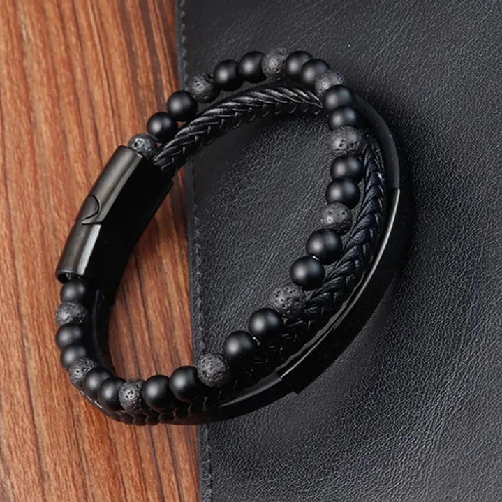 Pulsera Cuero Multicapa, Piedras Naturales, Cierre Magnético 3