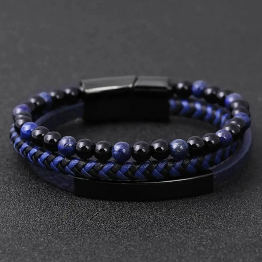 Pulsera Cuero Multicapa, Piedras Naturales, Cierre Magnético 4