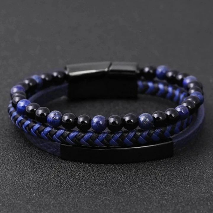 Pulsera Cuero Multicapa, Piedras Naturales, Cierre Magnético 4