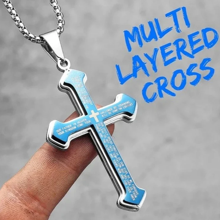 Collar Multi Layered Cross, Acero Inoxidable, Tamaño Grande 2