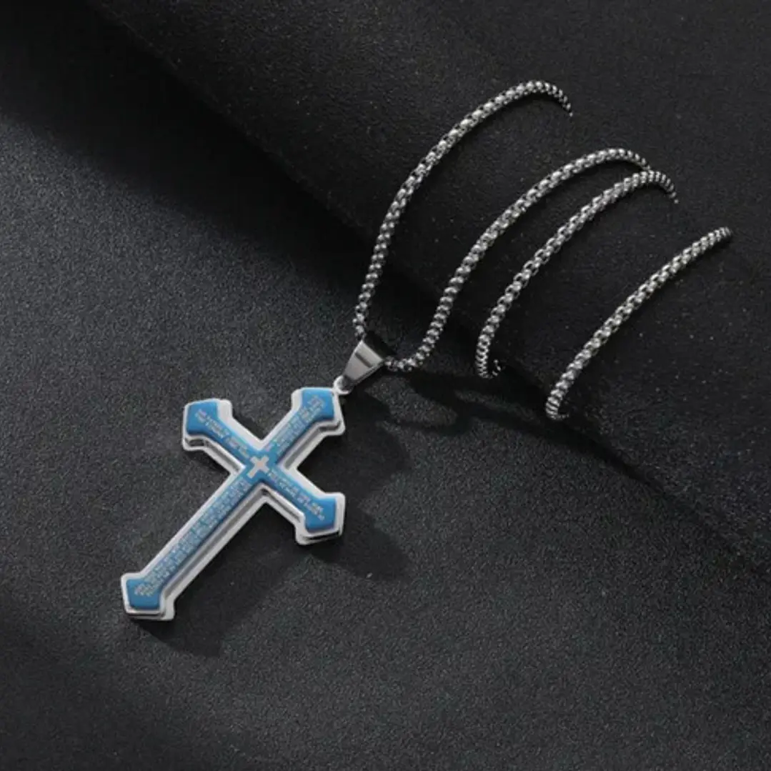 Collar Multi Layered Cross, Acero Inoxidable, Tamaño Grande 3