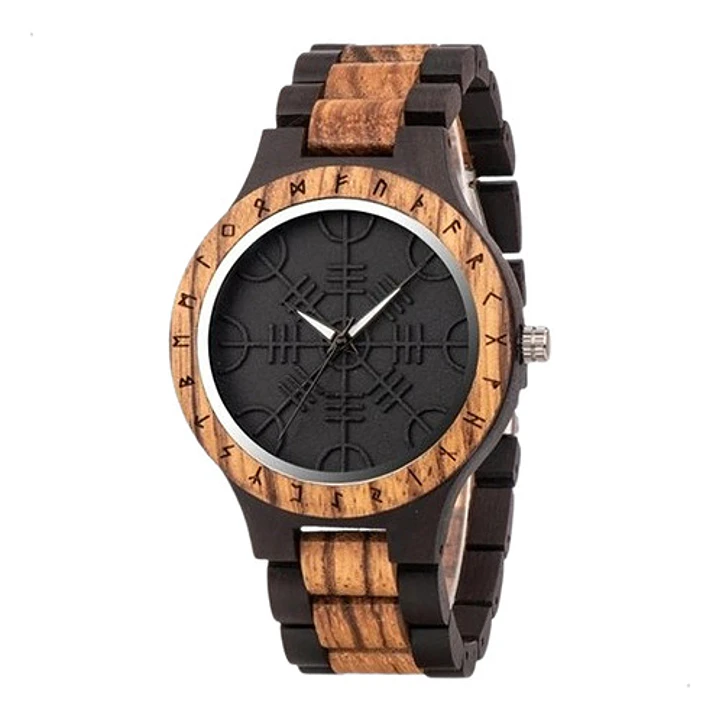 Reloj Vikingo Aegishjalmur Negro, Madera Bambú, Hombre 1