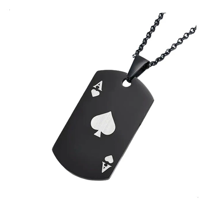 Collar Placa Minimalista Póker, Acero Inoxidable, Hombre 1