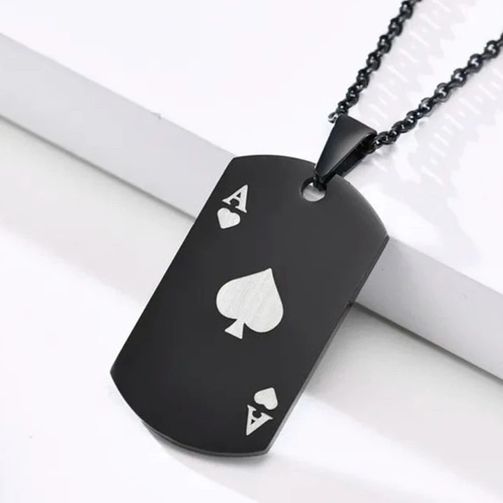 Collar Placa Minimalista Póker, Acero Inoxidable, Hombre 2