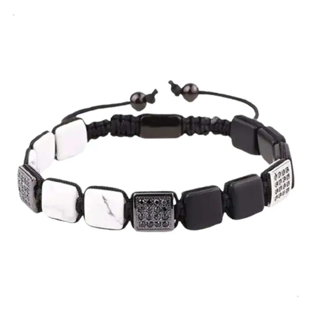 Pulsera Piedras Naturales, Square Howlita, Macramé Ajustable 1