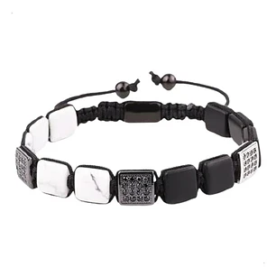Pulsera Piedras Naturales, Square Howlita, Macramé Ajustable